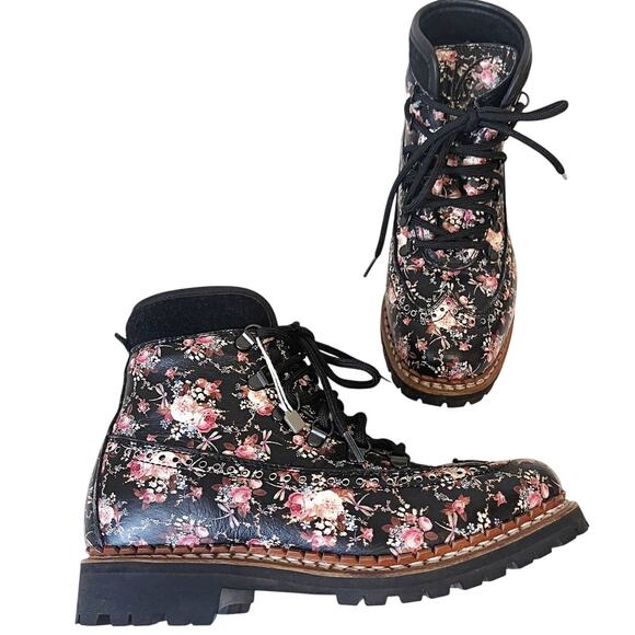 TABITHA SIMMONS Bexley Floral Print Leather Combat Boots Size 7.5 - Picture 2 of 14